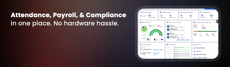Attendance, payroll, and compliance in one place. No hardware hassle.