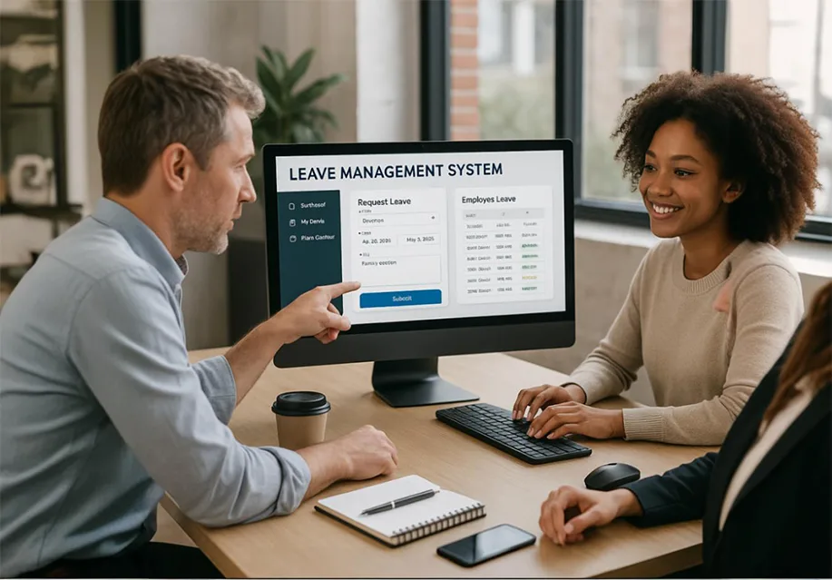 HR team managing employee leave digitally using a modern LMS leave management system