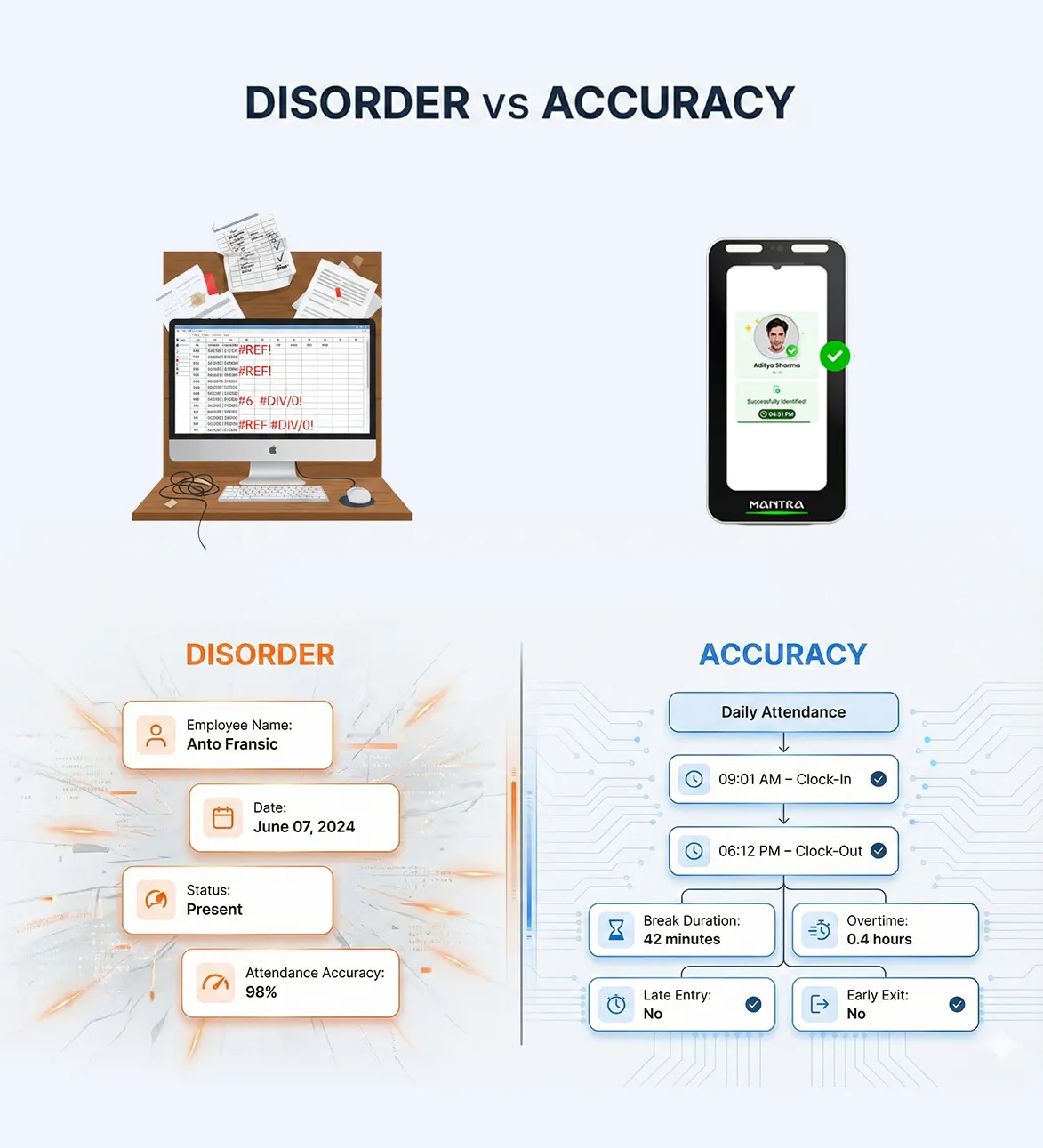 Biometric attendance machine price: Accuracy pays, Disorder costs