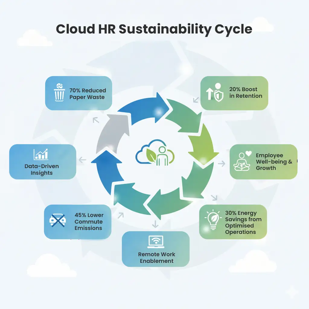 Infographic showing how cloud HR software solutions create a sustainable operations cycle