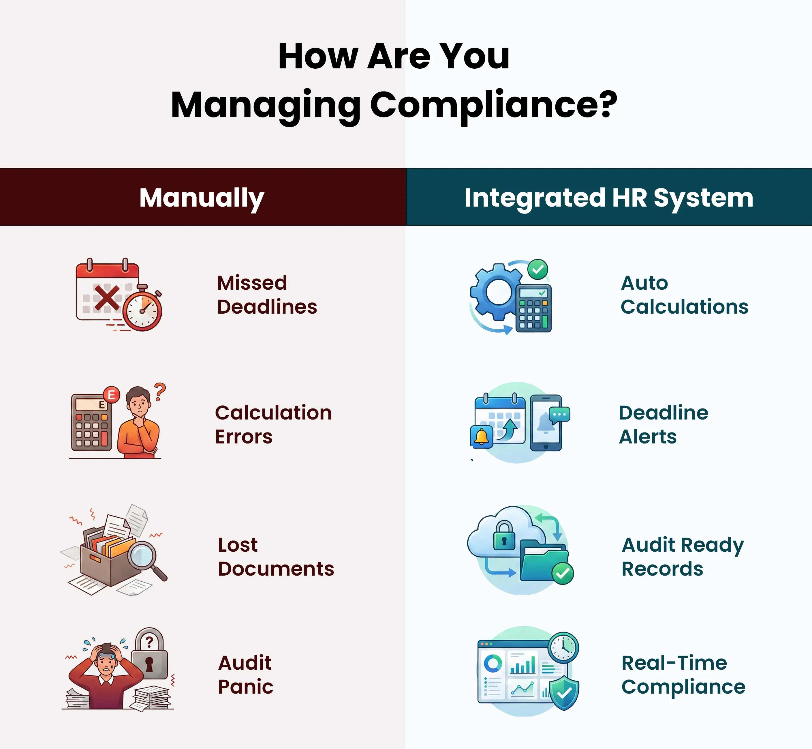 Traditional compliance tracking versus integrated statutory compliance software approach