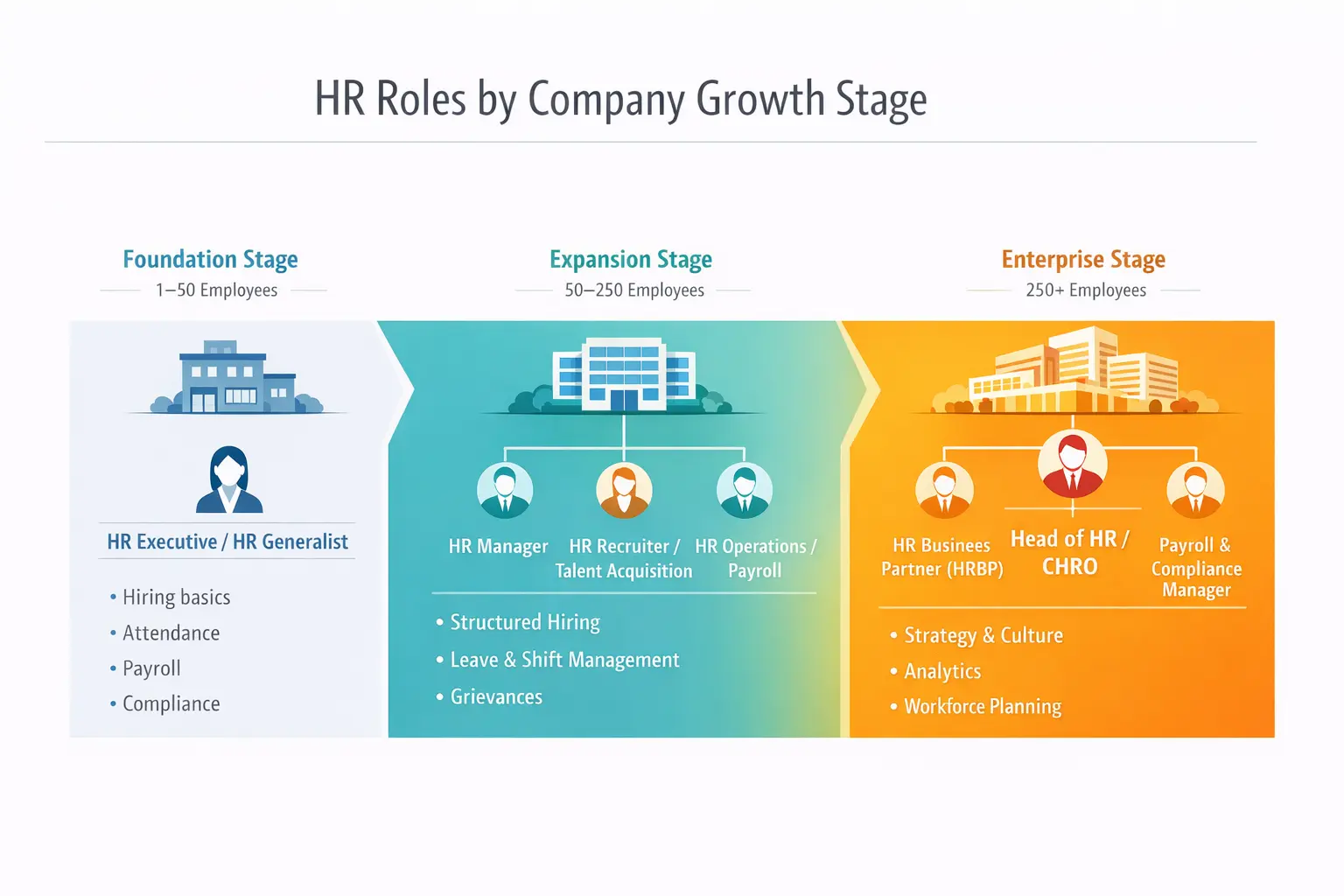 HR roles and responsibilities by company growth phases