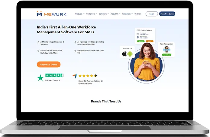 Mewurk home page image to show as a top HR software in India