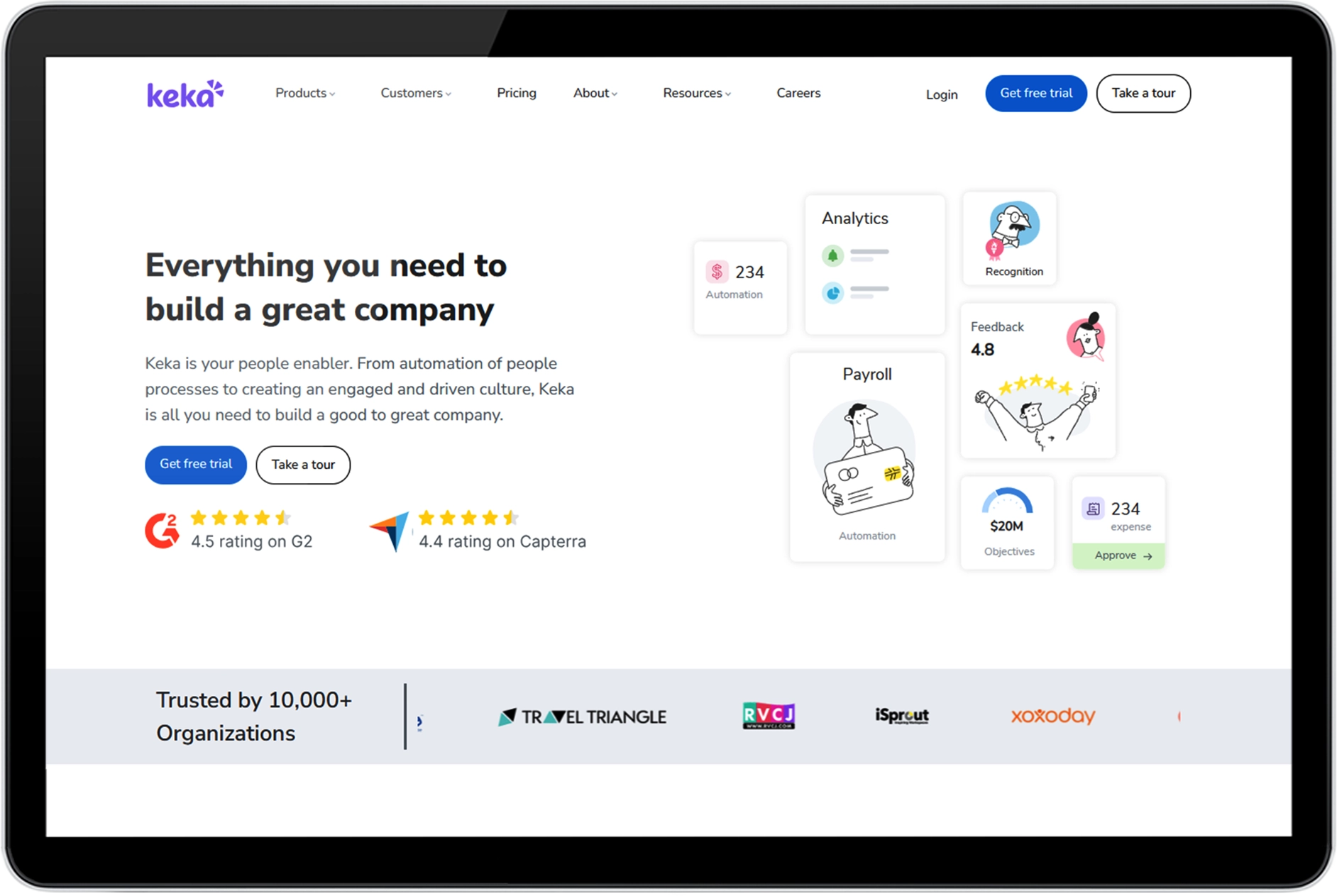 Keka automated HR system home page