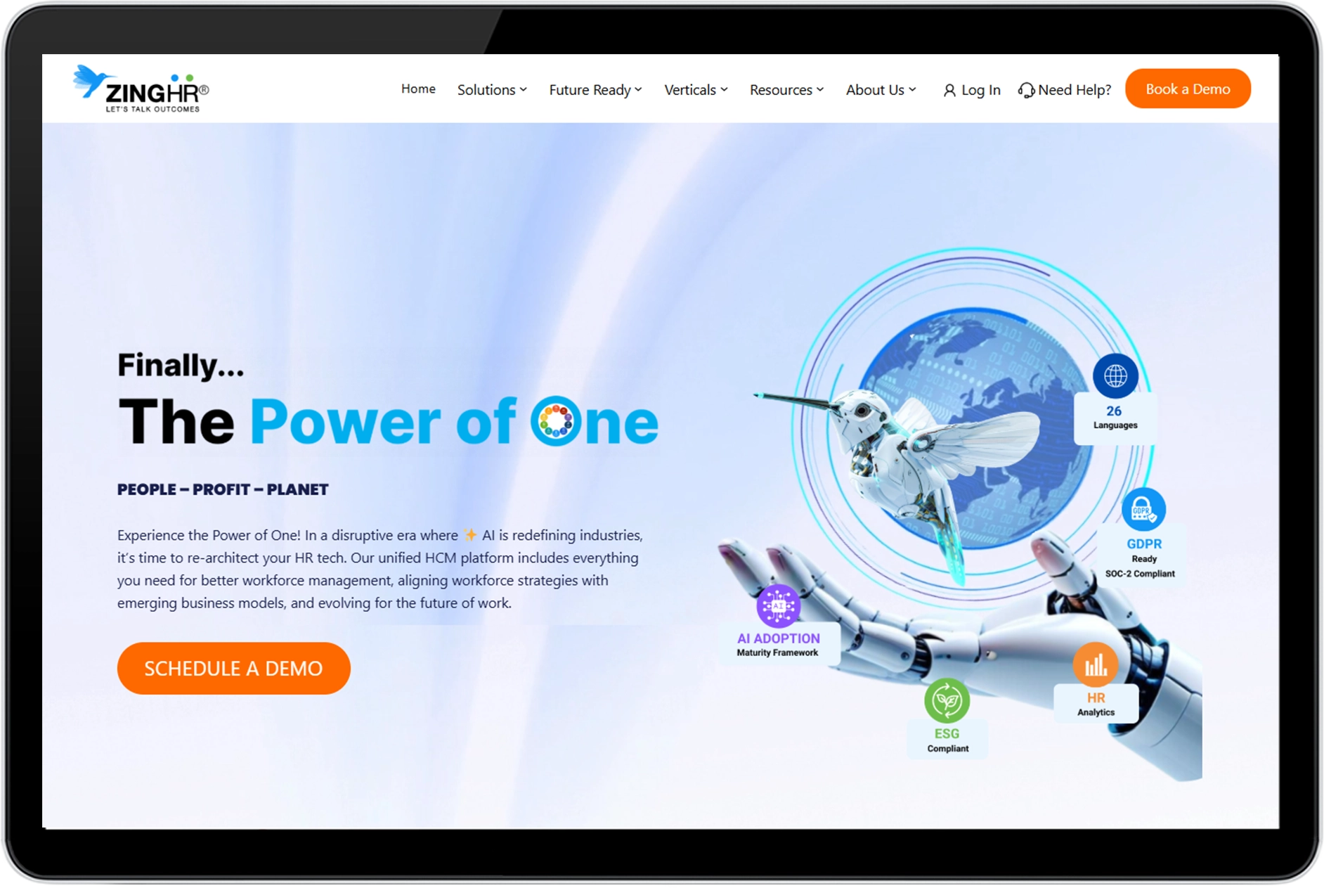 ZingHR home page shown as a reliable HR automation software