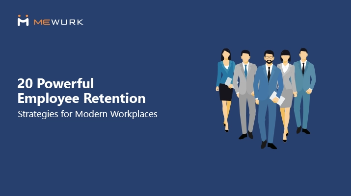 Illustration showing 20 employee retention strategies for modern Indian workplaces