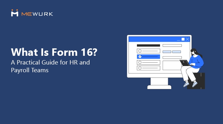 HRMS payroll dashboard vector showing Form 16 and tax reporting workflow