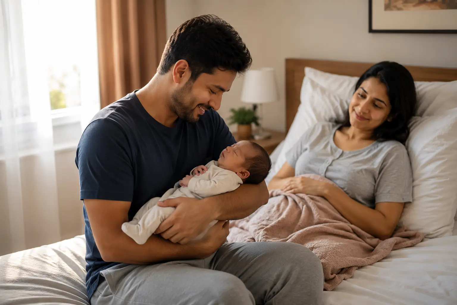 Image showing a father holding a baby to define what is paternity leave in India