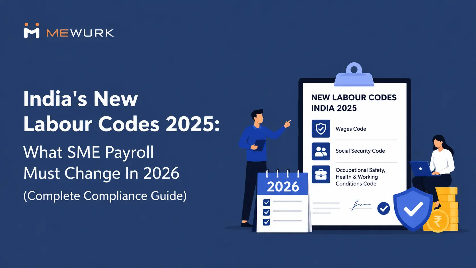 Illustration showing India's four new labour codes 2025 and their impact on SME payroll