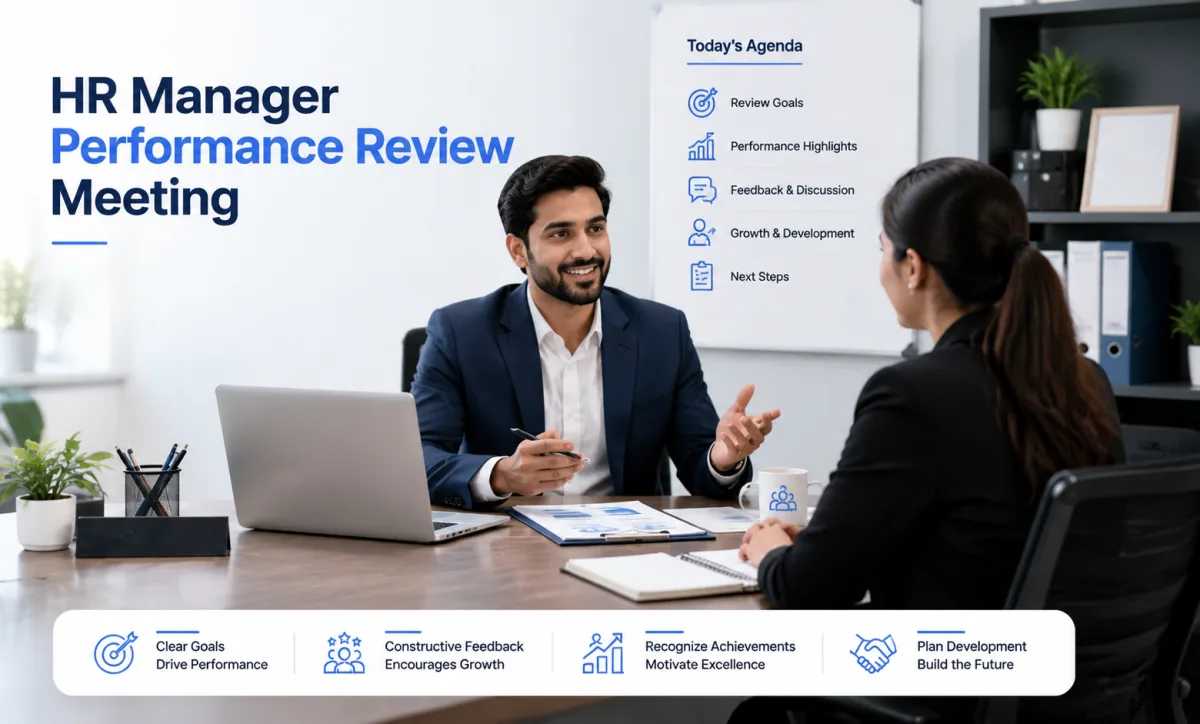 HR manager conducting probation performance review meeting