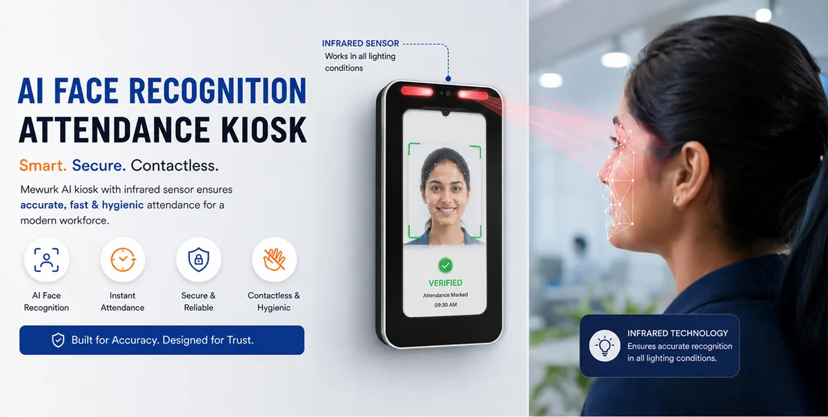 Mewurk AI face recognition attendance kiosk with infrared sensor