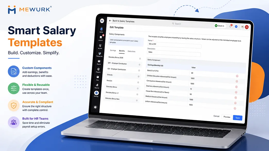 Mewurk HR platform connecting attendance records with payroll preparation