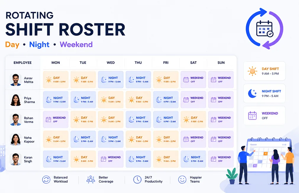 24x7 rotating shift roster showing day and night coverage