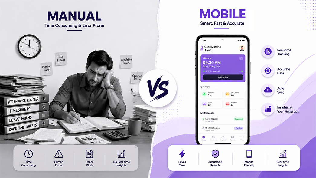 manual attendance regularization compared with mobile self-service