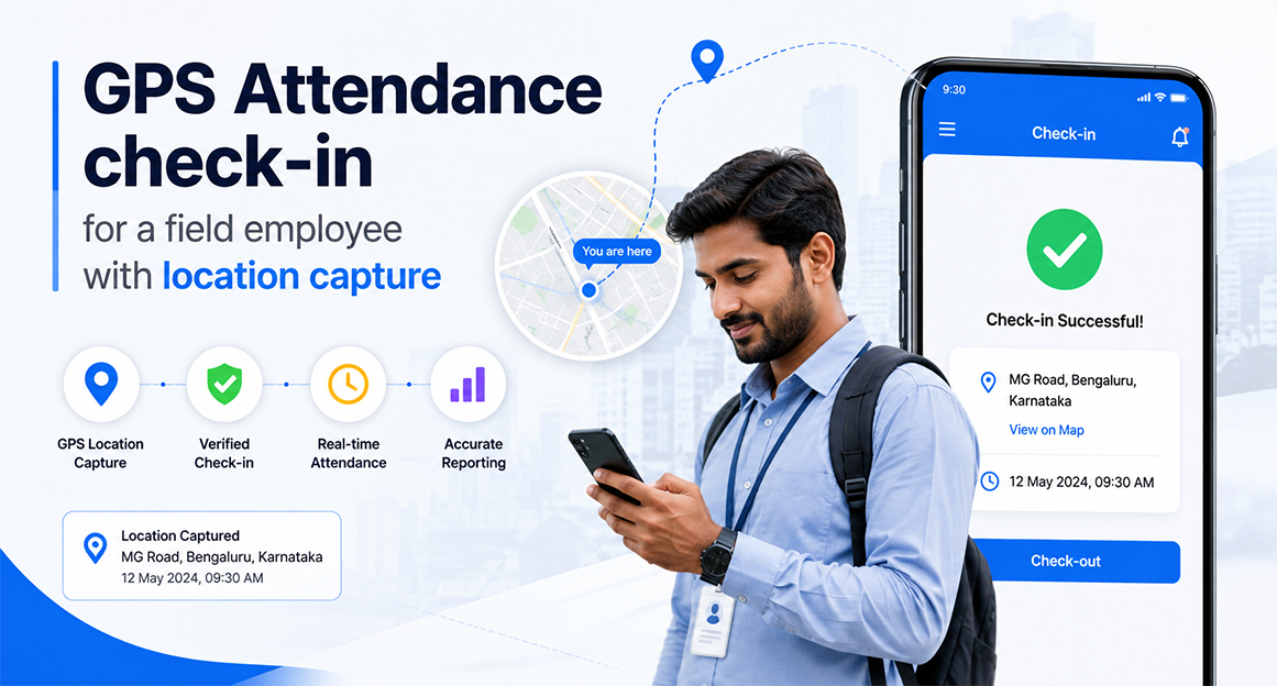 GPS attendance check-in for a field employee with location capture