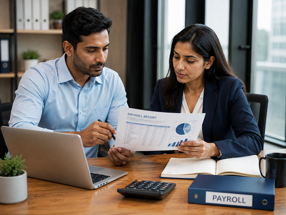 HR and finance team reviewing payroll reconciliation report