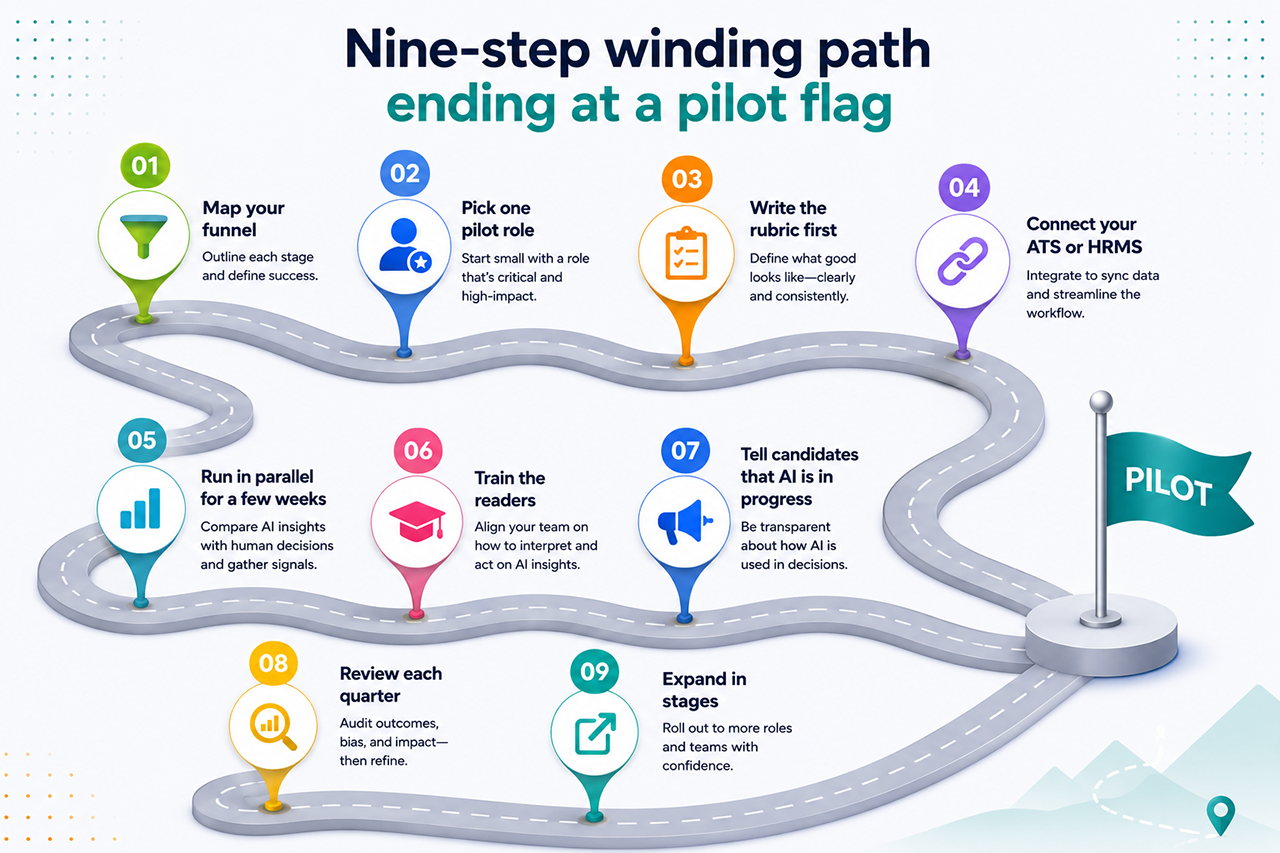 nine-step AI hiring implementation roadmap for HR teams
