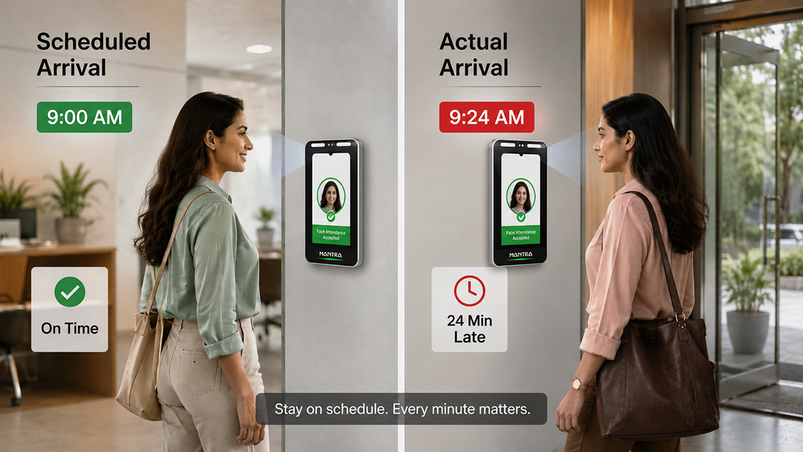 Example of a late mark comparing scheduled and actual arrival time