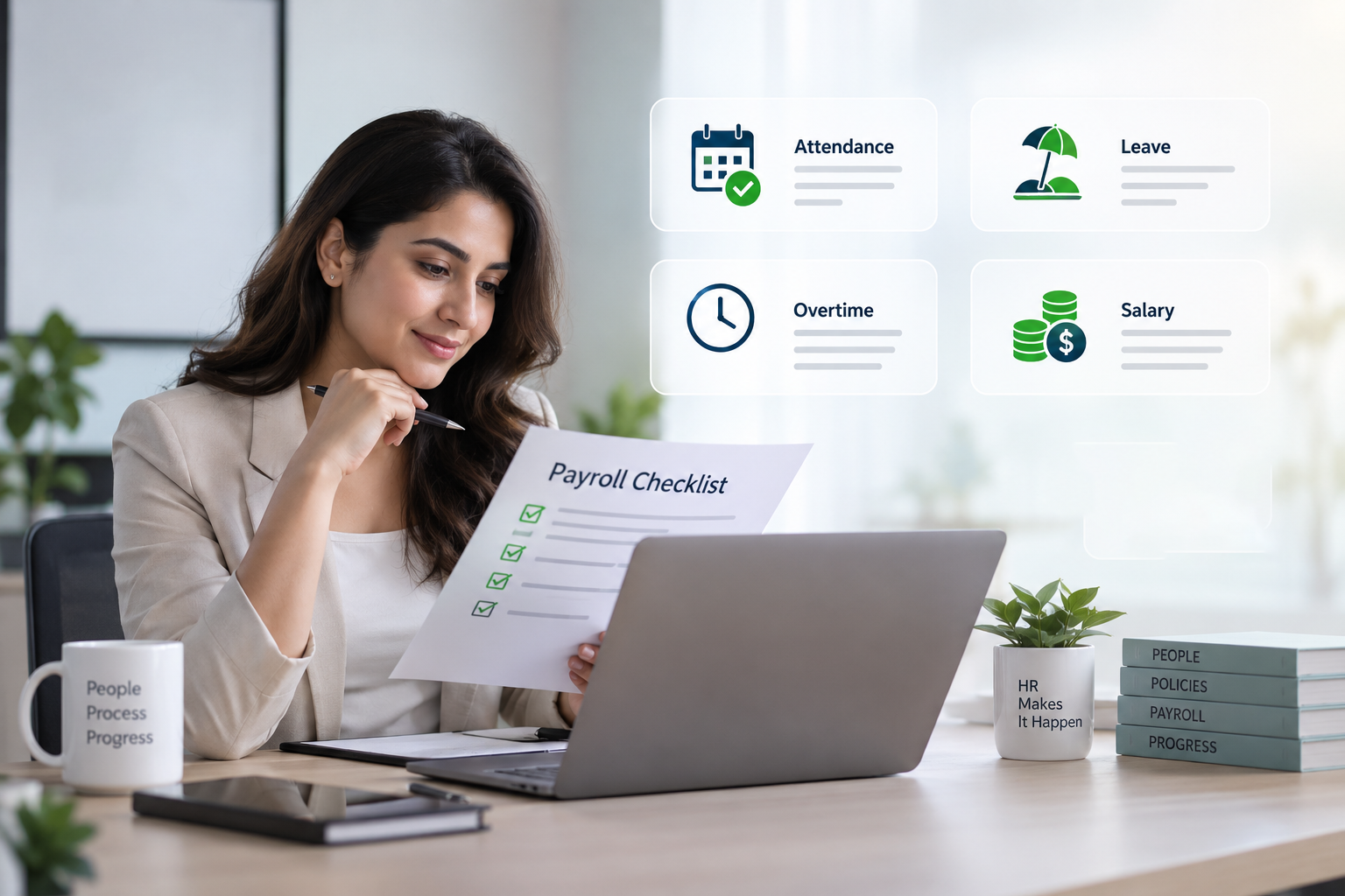 HR reviewing a pre-payroll checklist before salary processing