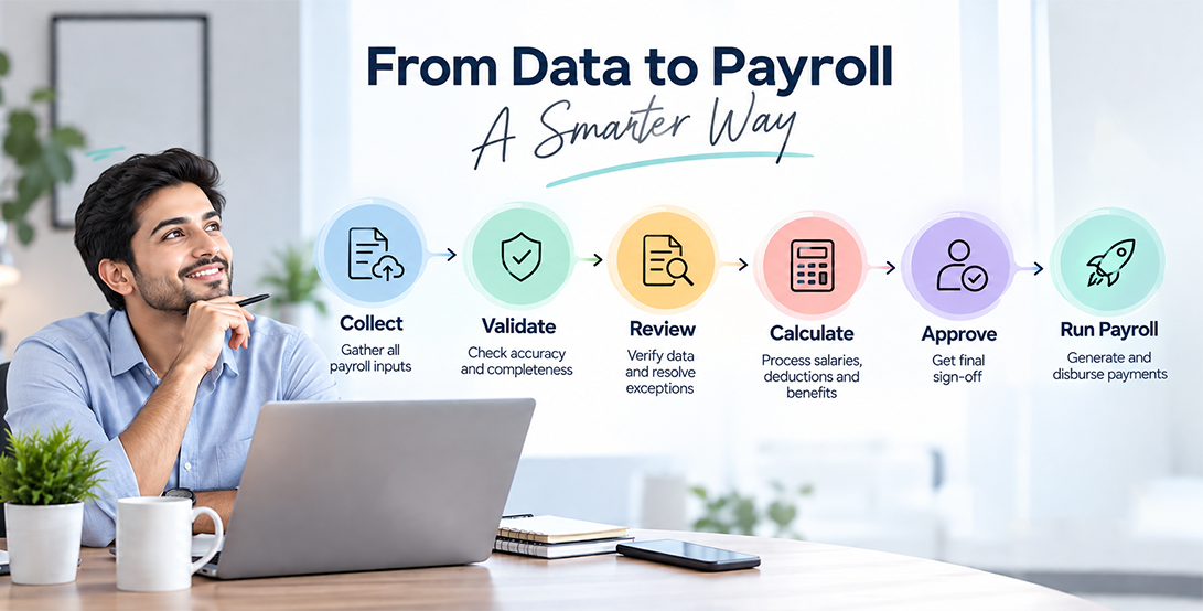Payroll processing workflow from data collection to salary run