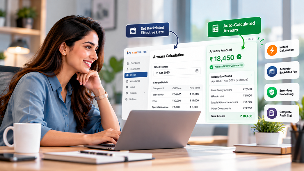 Mewurk payroll software automatic salary arrears calculation