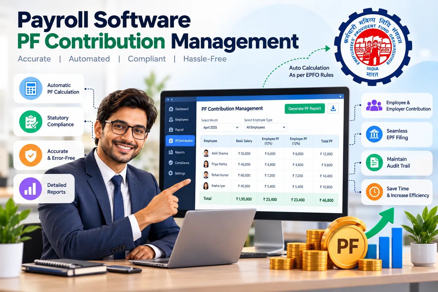 Payroll software PF contribution management