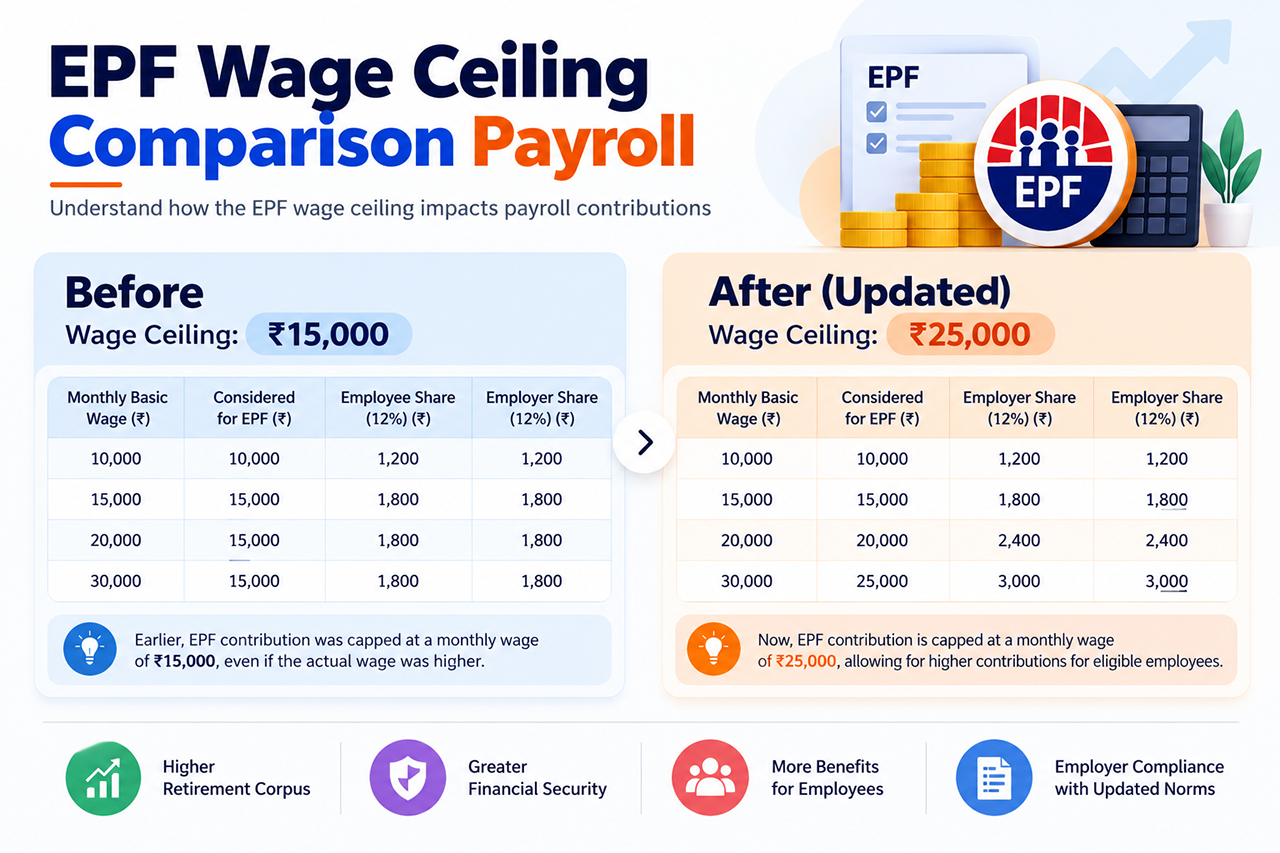 EPF wage ceiling comparison for payroll calculation
