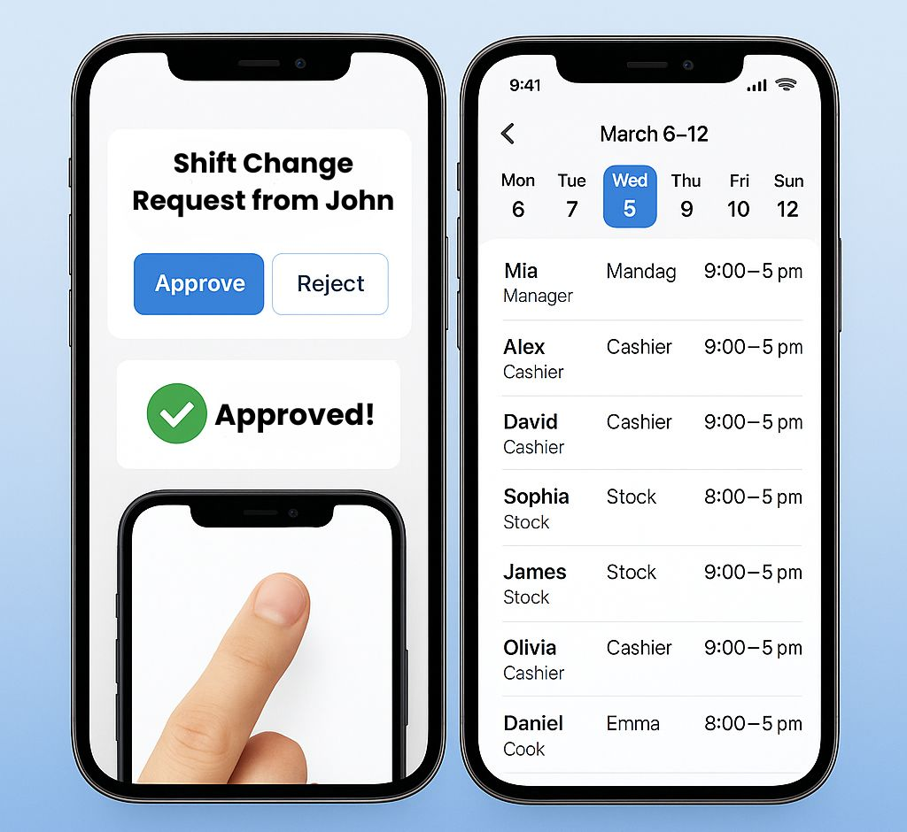 shift approval via mobile shift management system