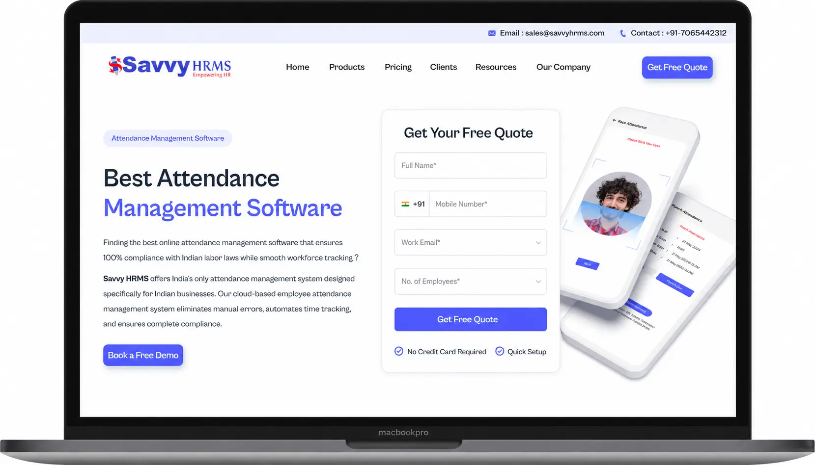 Savvy HRMS desktop mockup for the best leave management system in India listicle