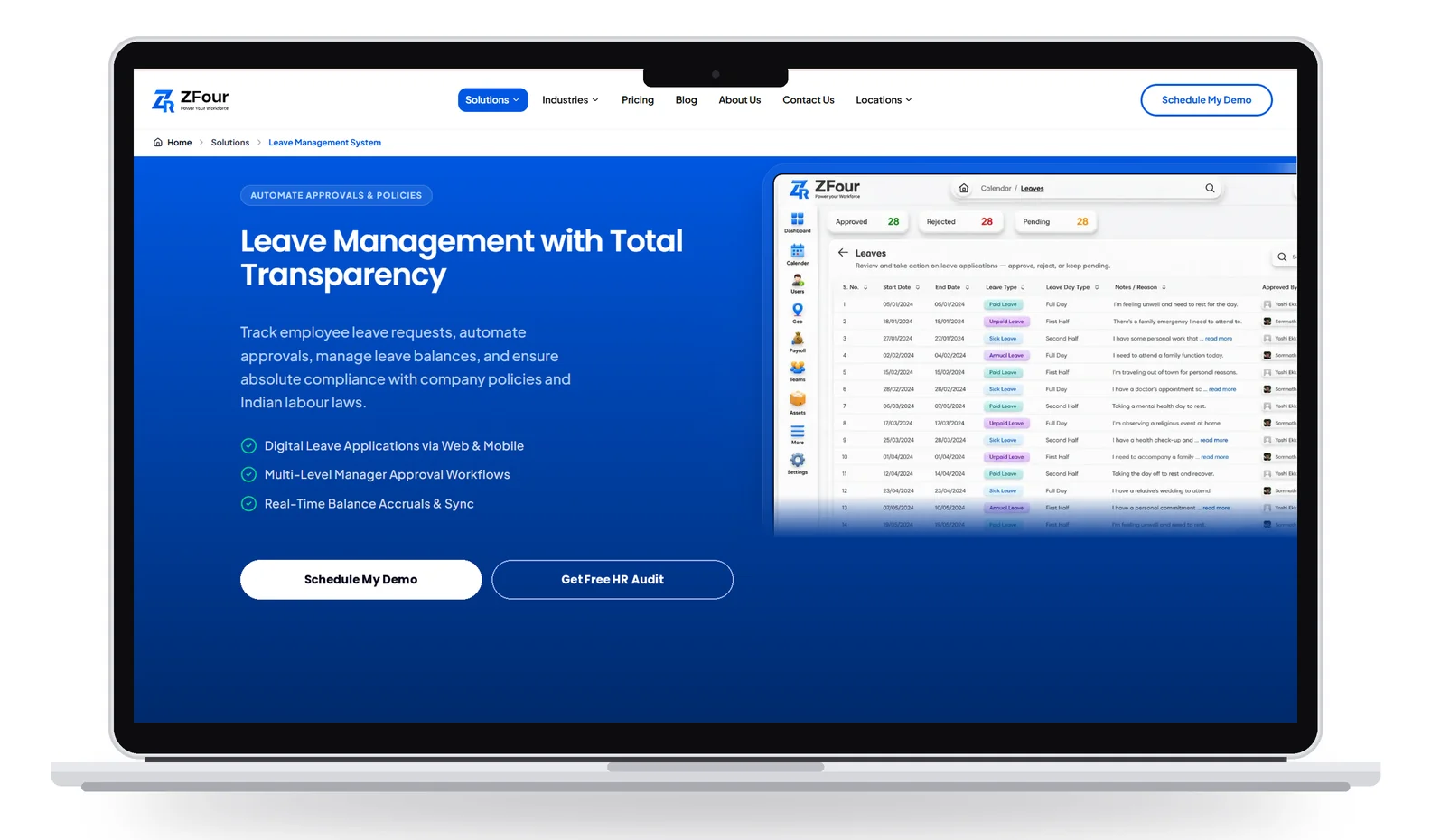 ZFour HRMS leave management system