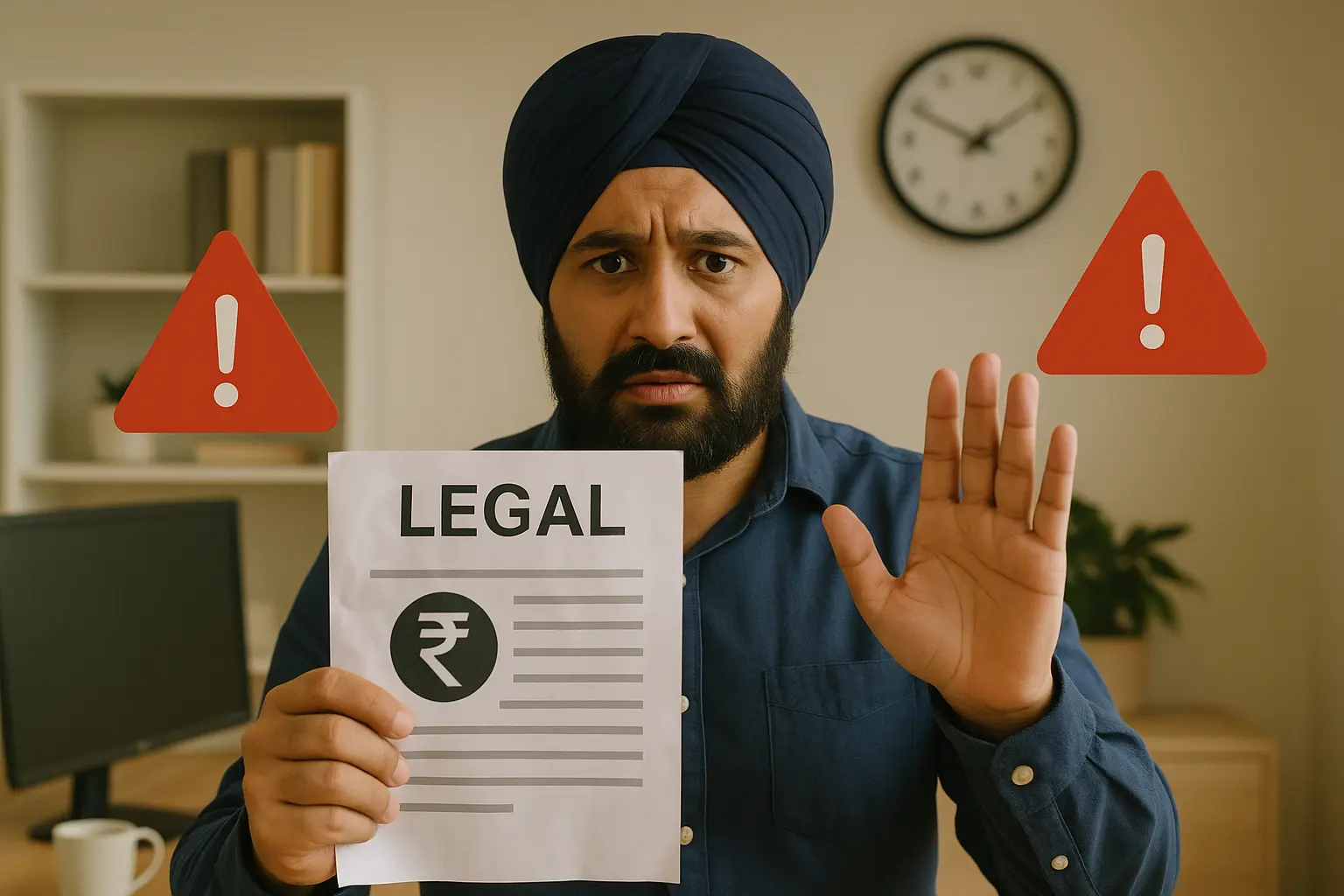 Warning graphic for non-compliance of salary payment rules in india