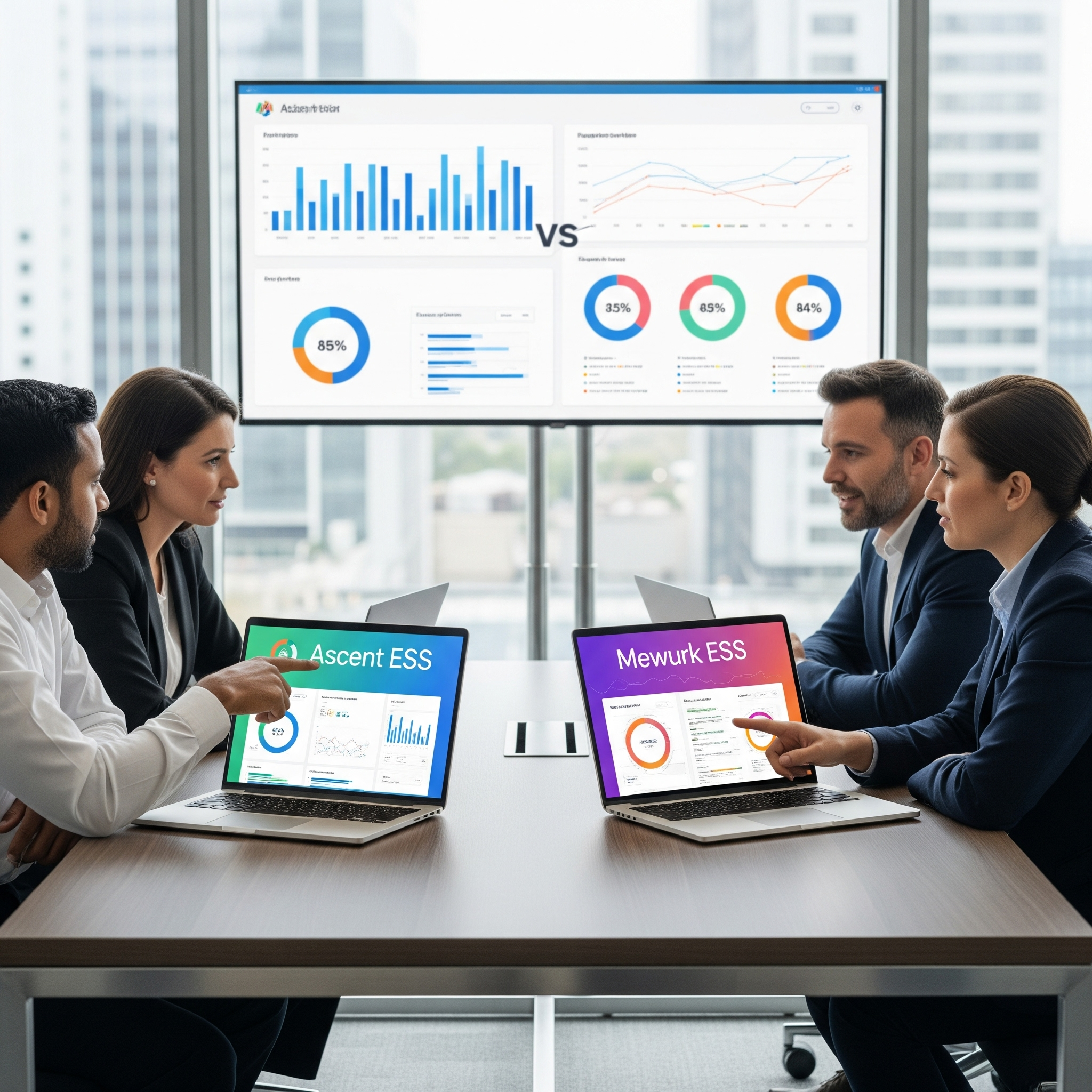 HR team evaluating Ascent Employee Self Service and Mewurk ESS portal