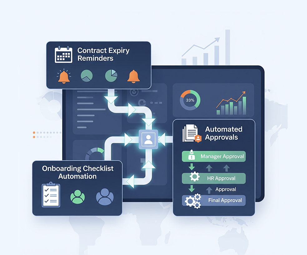 Automated HR document workflows illustrating benefits of document management system Automated HR document workflows illustrating benefits of document management system