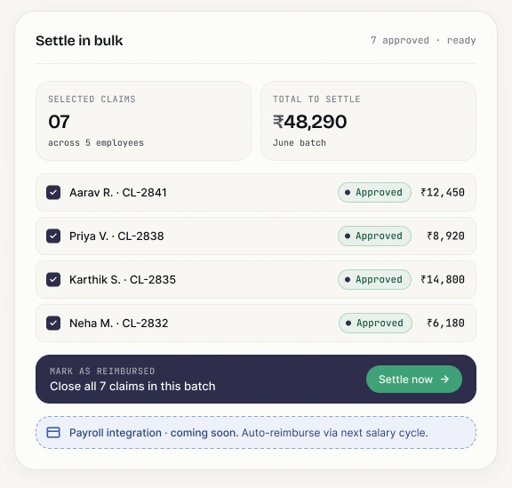 Bulk expense settlement