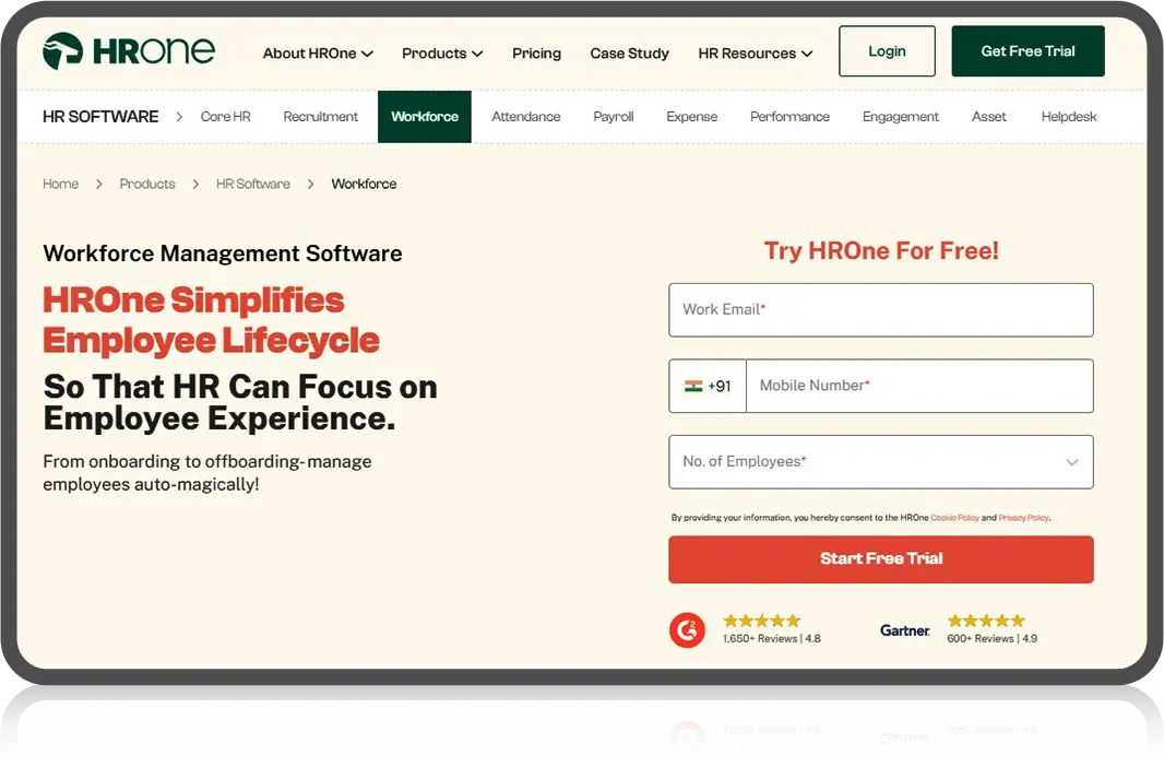 HROne homepage – best workforce management software for Indian teams