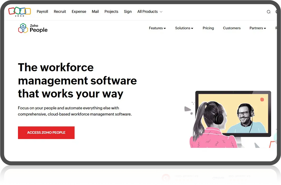 Zoho People homepage – best workforce management software for growing teams